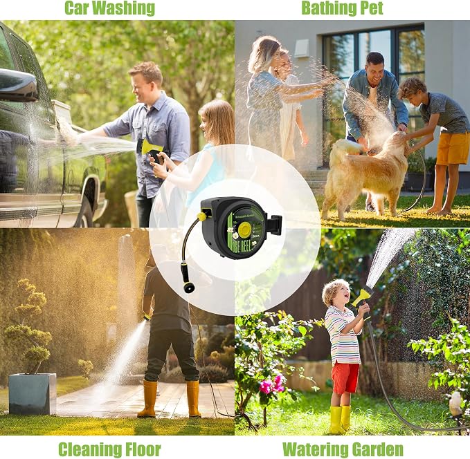 Aokia Retractable Garden Hose Reel, 1/2 in x 100 ft Wall Mounted Heavy Duty - Image 4
