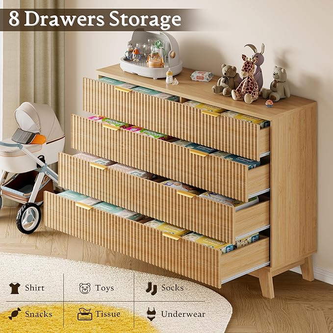 53" Tall Dresser for Bedroom, 8-Drawer Fluted Chest of Drawers, Modern Wood - Image 6