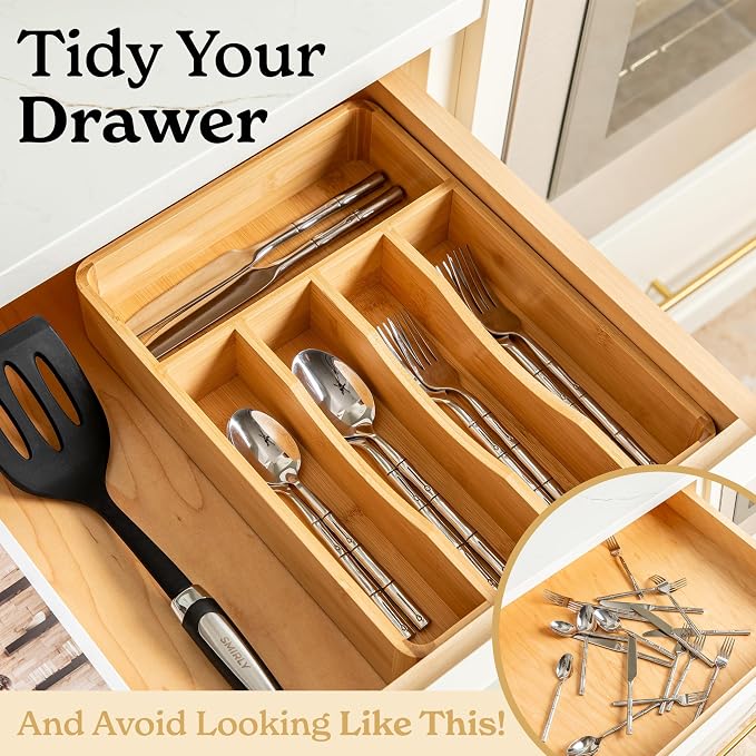 SMIRLY Silverware Drawer Organizer – Bamboo Kitchen Drawer Organizer, - Image 4