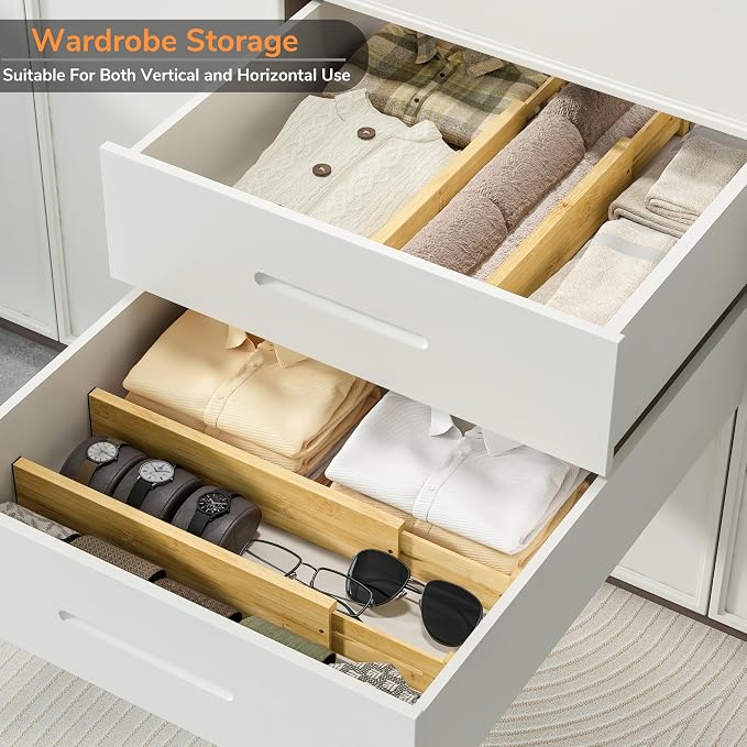 BAMEOS 3" H Large Bamboo Drawer Dividers Adjustable Drawer Organization - Image 5
