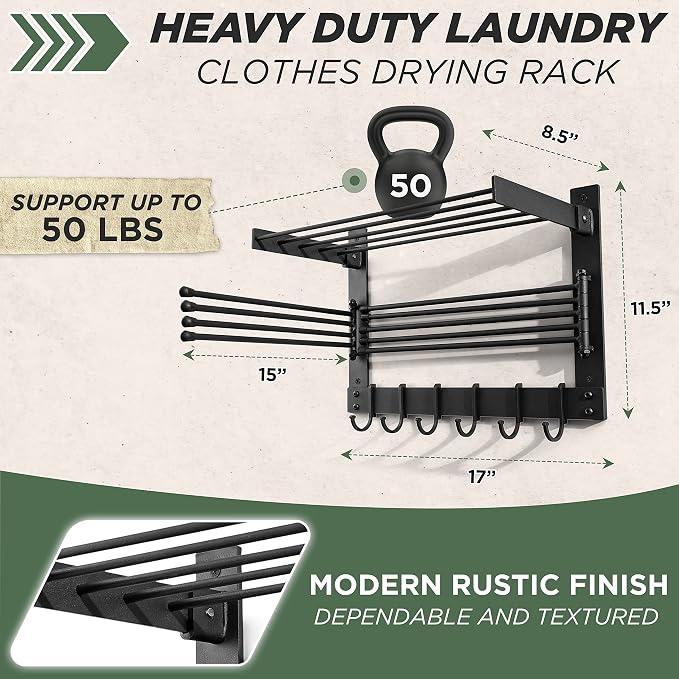 BATODA Wall-Mounted Steel Clothes Drying Rack - Image 3