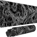 Black with White Topographic Line Large Mouse Pad, Gaming Keyboard Desk Pad by BAHDSISFA