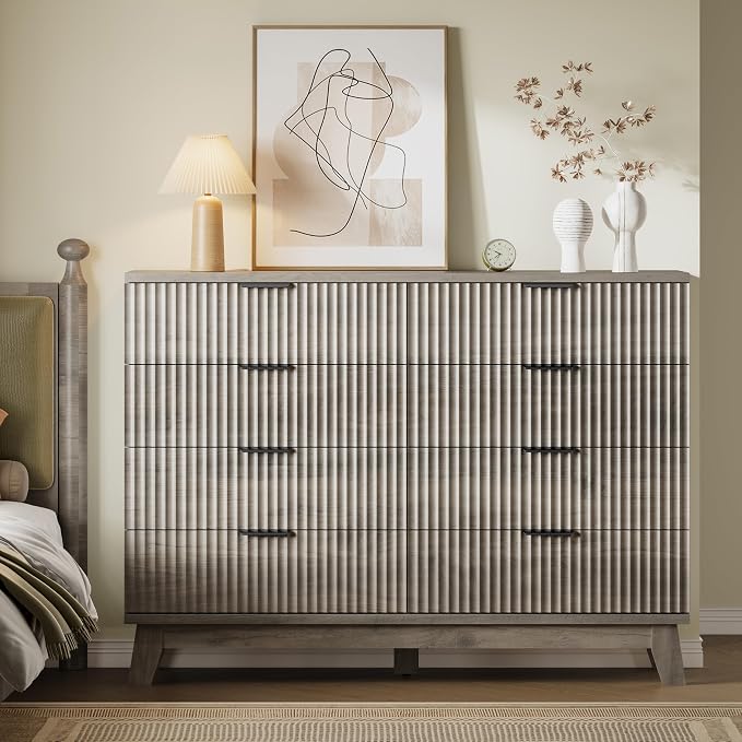 53" Tall Dresser for Bedroom, 8-Drawer Fluted Chest of Drawers, Modern Wood - Image 4
