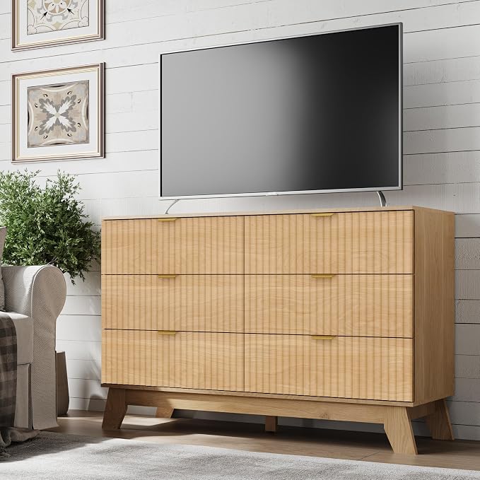 Fluted 6 Drawer Dresser, 47.2" Wide Modern Boho Chest of Drawers, Wooden - Image 5