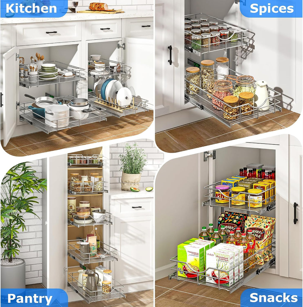 WelFurGeer 2-Tier Kitchen Cabinet Pullout Shelf and Drawer Organizer