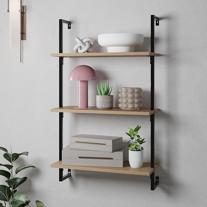 happimess MSH1000B Madera 40.55" Classic Industrial 3-Shelf Wood Wall-Mounted - Image 2