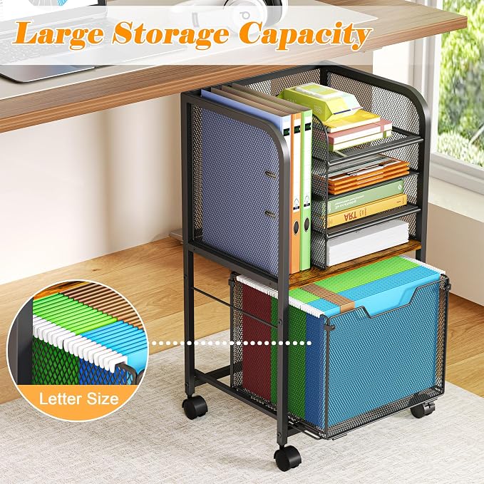 5-Tier Rolling File Cart Under Desk - Image 4