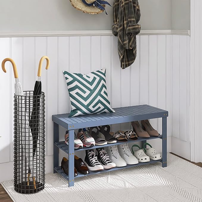 SMIBUY Bamboo Shoe Rack Bench, 3-Tier Shoe Organizer Storage Shelf - Image 4