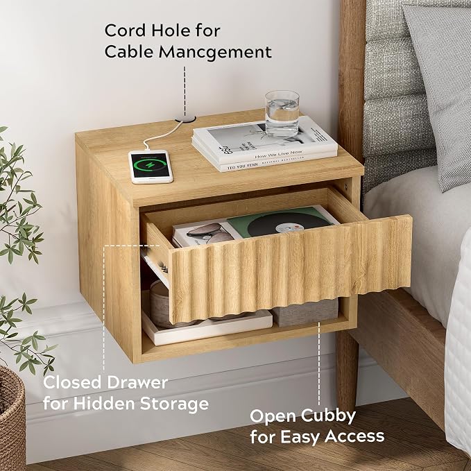 Small Floating Nightstand Set of 2, Modern Fluted Night Stand - Image 4