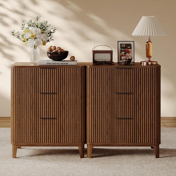 3 Drawer Fluted Dresser for Bedroom Set of 2, Modern Closet Dressers Chest of by TOKSOM