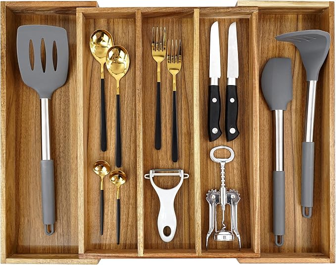 Luxury Acacia Silverware Organizer -Kitchen Drawer Organizer by EcoFives