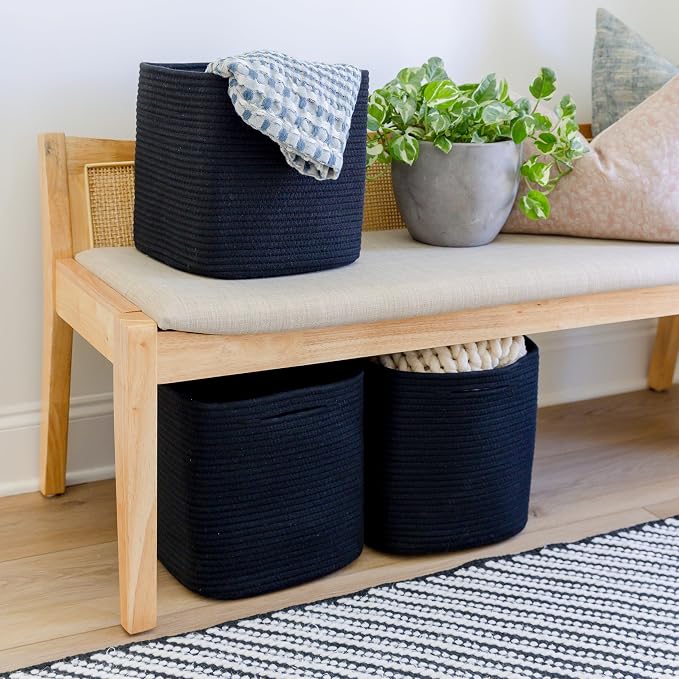 NaturalCozy Storage Cubes 11 Inch Cotton Rope Woven Baskets - Image 4