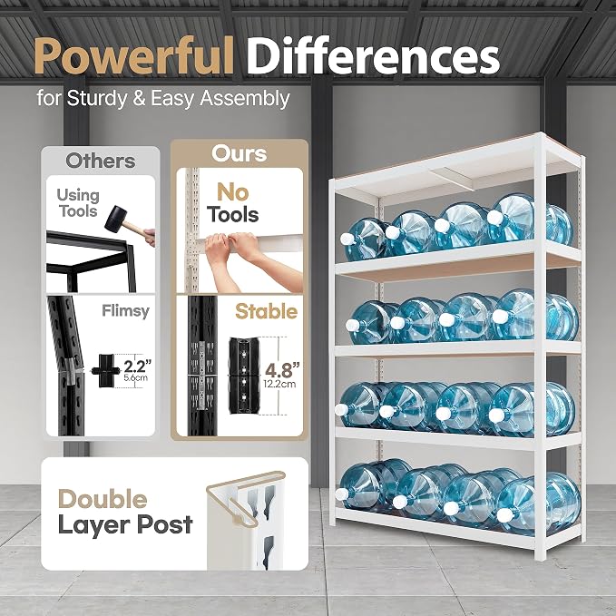 HOMEDANT House Lift-Beam White Boltless Heavy Duty Garage Storage Shelving - Image 6