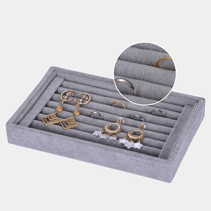 Valyria Velvet 7 Slots Ring Earrings Trays Showcase Display Jewelry Organizer - Image 3