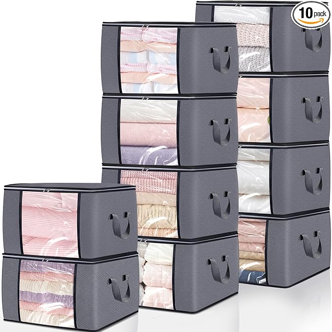 10 Pack Clothes Storage Bags, 90L Large Blanket Storage Bag Comforter Storage by BiCINE