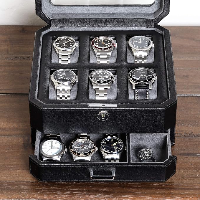 ROTHWELL Gift Set 6 Slot Leather Watch Box and 2 Watch Travel Case - Image 8