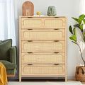 LEVNARY 5 Drawer Chest Dresser, Rattan Tall Dresser 5 Chest of Drawers Dressers by LEVNARY