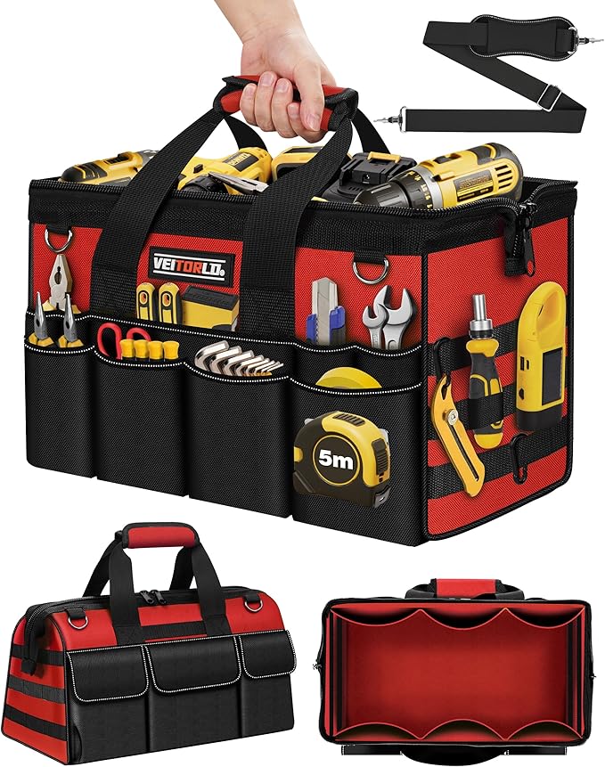 16-Inch Heavy Duty Tool Bag, 19-Pockets Tool Box Organizer, Portable Toolbag by VEITORLD