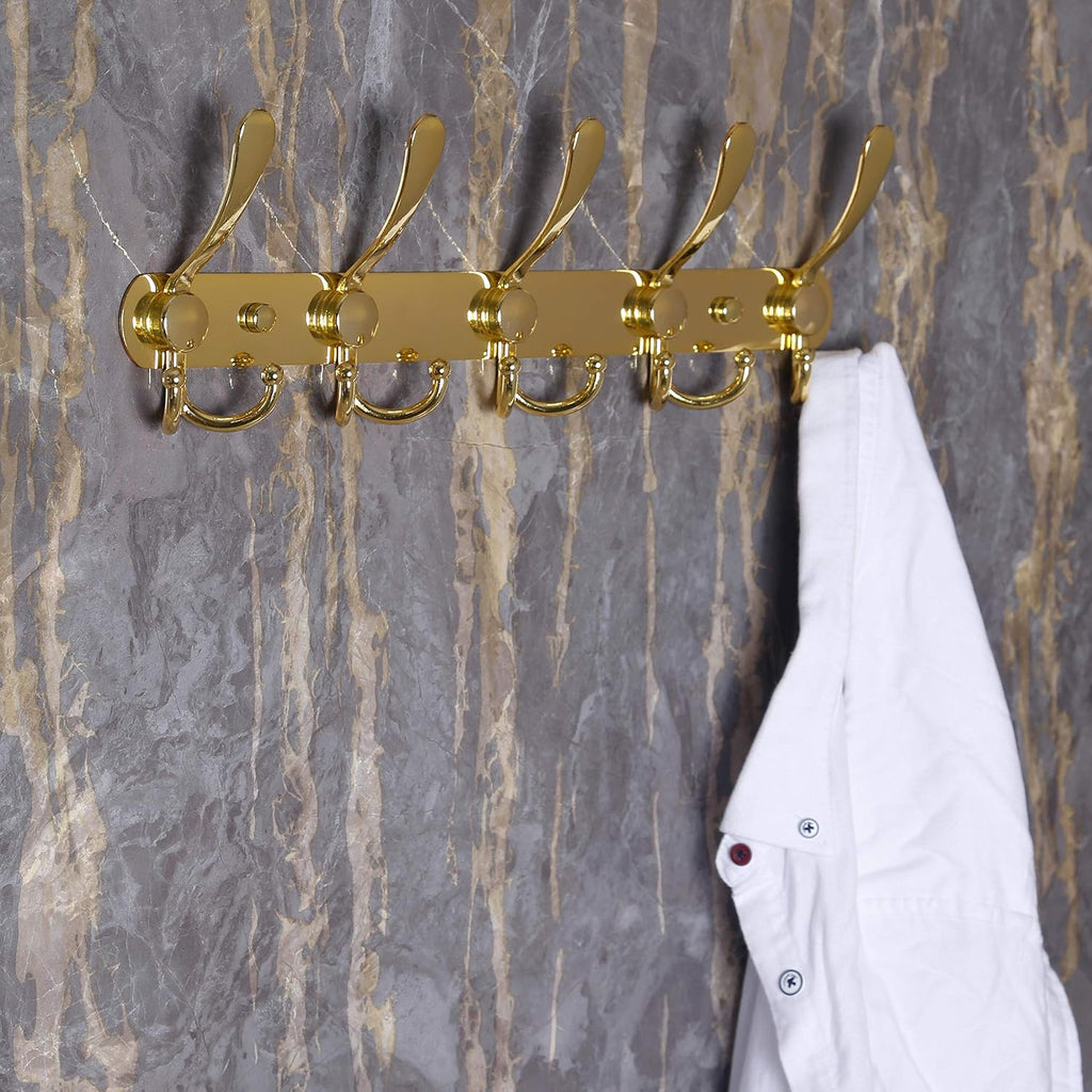Coat Rack Wall Mounted - 5 Tri Hooks, Heavy Duty, Stainless Steel