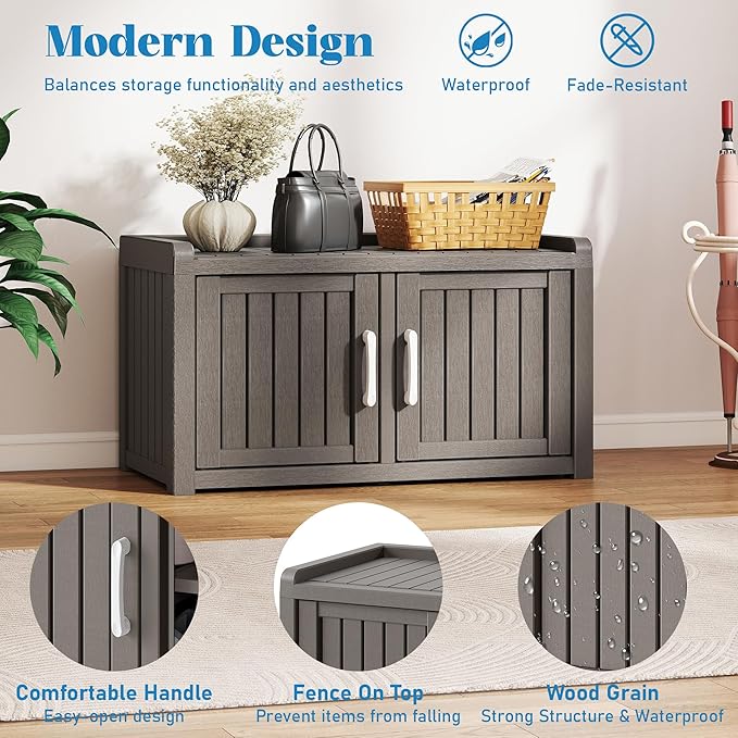 KAMABOKO Shoe Storage Cabinet Waterproof UV-Resistant, Entryway Storage Bench - Image 4