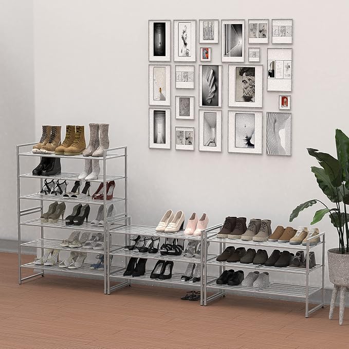 Simple Houseware 3-Tier Stackable Metal Panel Shoes Rack - Image 2
