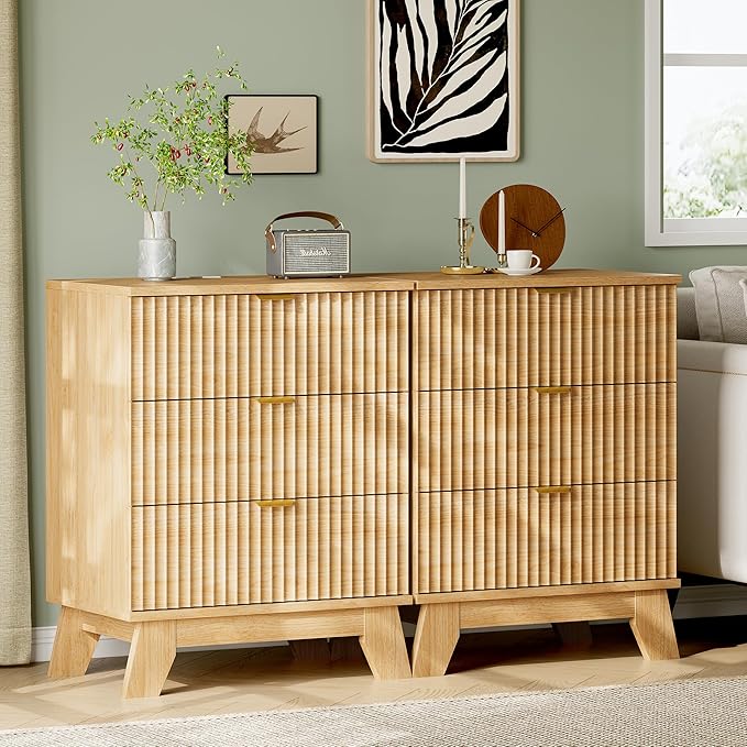 Fluted Nightstand with Charging Station, Modern Wood Side Table Night Stand - Image 7
