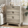 Fluted Nightstand with 3 Storage Drawers, Mid Century Modern Wooden Side Table by Xixini