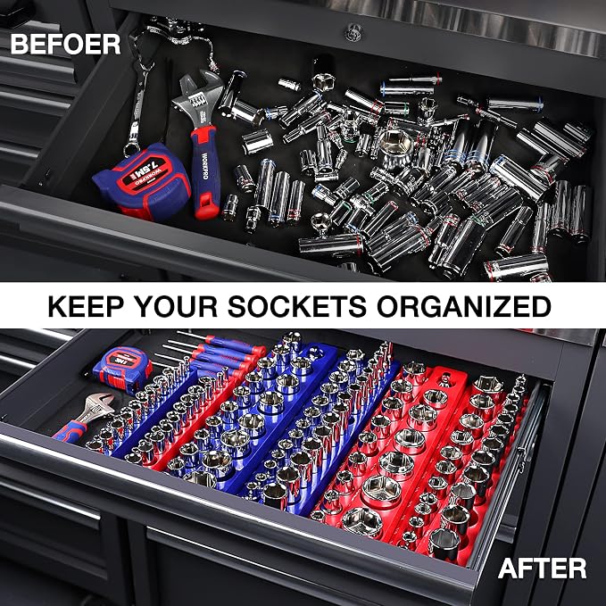 WORKPRO Magnetic Socket Organizer, 1/4-Inch SAE Socket Holder, Socket Trays - Image 6