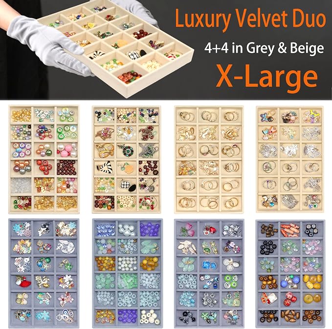 X-Large Jewelry Trays 8 Pack Stackable Velvet Jewelry Organizer Tray Earring - Image 2
