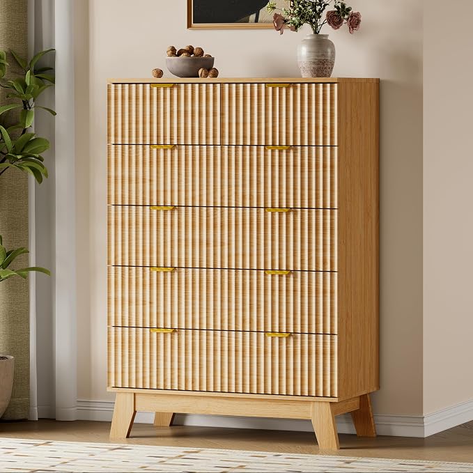 46" Tall Dresser for Bedroom, 6-Drawer Fluted Chest of Drawers, Modern Wood - Image 3