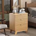 Natural Oak Night Stand with 3 Drawers, Bedside Table & End Table, Farmhouse by WODEER