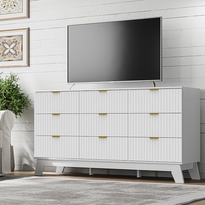 Fluted 9 Drawer Dresser, 57.1" Wide Modern Boho Chest of Drawers, Wooden - Image 5