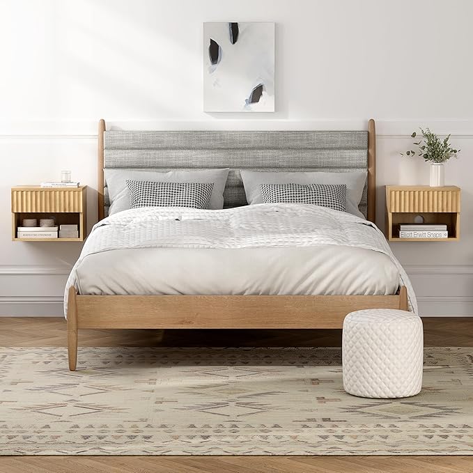 Small Floating Nightstand Set of 2, Modern Fluted Night Stand - Image 6