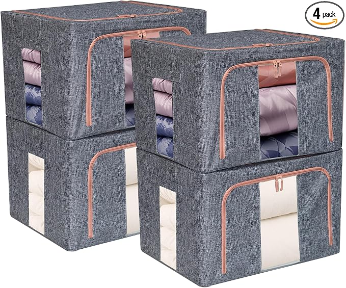 Linen Clothes Storage Bins, 2 Opening Ways Fabric Visible Lidded Storage Box by Fordonral