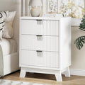 Fluted Nightstand with 3 Storage Drawers, Mid Century Modern Wooden Side Table by Xixini