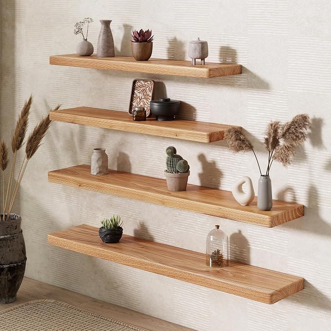 48" Rustic Elm Wood Floating Shelves, 8 Inch Deep Wall Shelves - Image 4