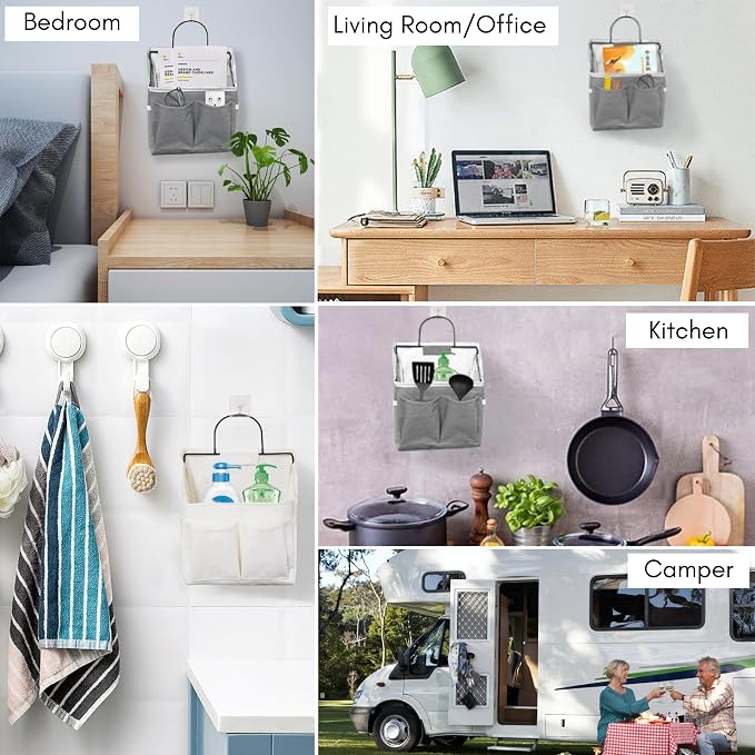 2pcs Small Wall Hanging Organizer Bag, Linen Fabric Door Hanging Storage Basket - Image 3