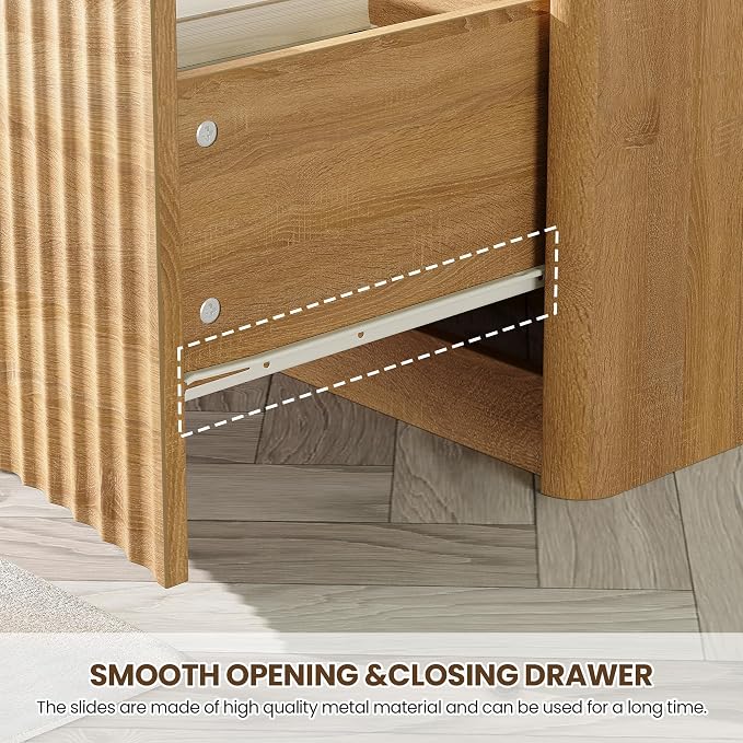 Night Stand with Charging Station, Modern Bedside Table with Drawer & Open - Image 5