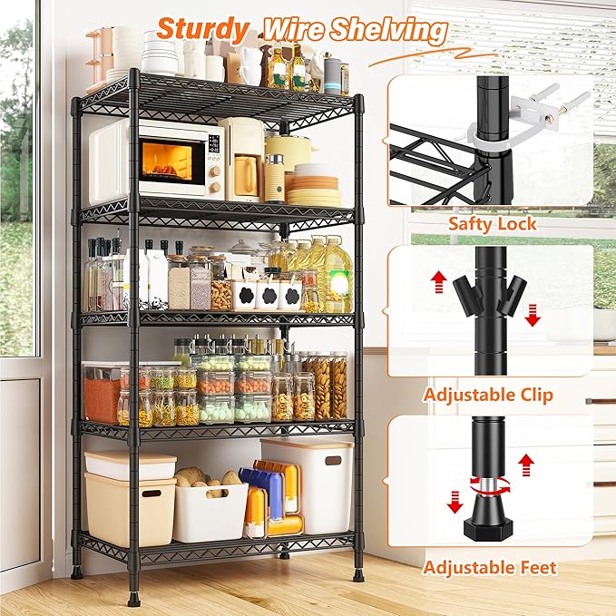 REIBII Metal Shelving 5 Tier Wire Sturdy Storage Shelves Adjustable Steel - Image 4