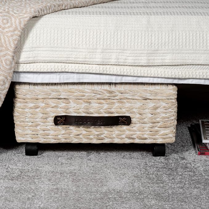 happimess BSK1006D Chett 26.38" Minimalist Hand-Woven Hyacinth/Wood Underbed - Image 4