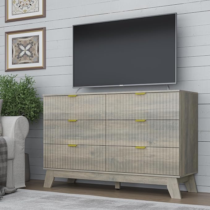 Fluted 6 Drawer Dresser, 47.2" Wide Modern Boho Chest of Drawers, Wooden - Image 5