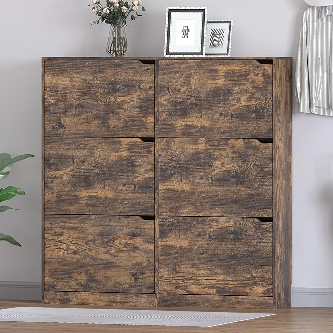 Shoe Cabinet with 6 Flip Drawers, Slim Narrow Shoe Storage Cabinet, - Image 3