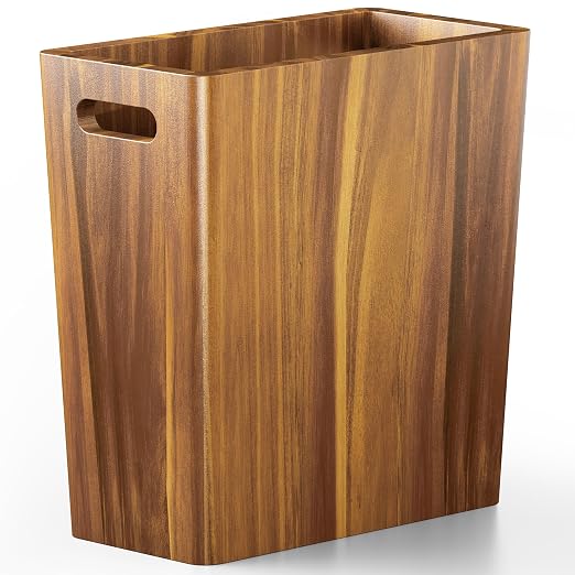 BLUEWEST 2.6 Gallons Wooden Wastebaskets – Solid Acacia Wood Trash Can by BLUEWEST