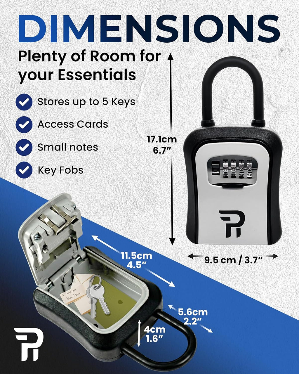 Key Lock Box for Outside – Large Outdoor Lockbox for Keys with Code