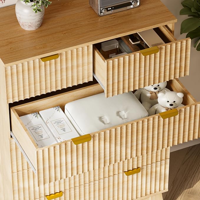 46" Tall Dresser for Bedroom, 6-Drawer Fluted Chest of Drawers, Modern Wood - Image 6