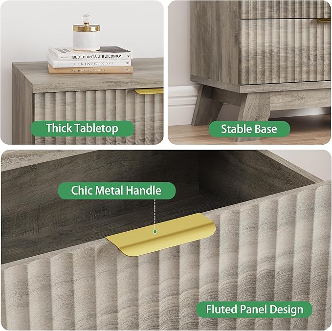 Fluted Nightstand, Mid Century Modern Wood Night Stand - Image 4