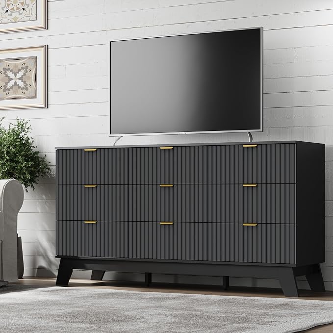 Fluted 9 Drawer Dresser, 57.1" Wide Modern Boho Chest of Drawers, Wooden - Image 5