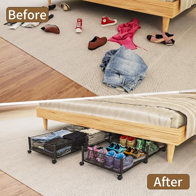 47.2'' Long Under Bed Storage on Wheels, 57.6L Large Capacity Rolling Under the - Image 5