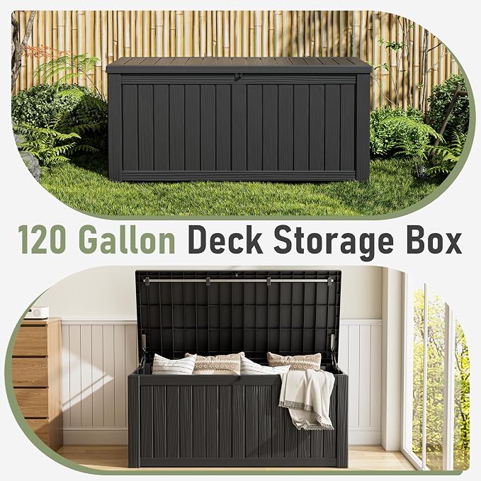 120 Gallon Outdoor Storage Box, Resin Deck Boxes Outdoor Waterproof - Image 3