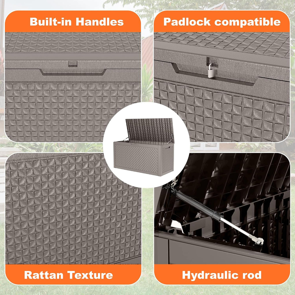 EasyUp 121 Gallon Outdoor Storage Box Waterproof, UV Resistant Resin